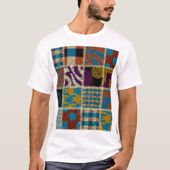 Patchwork Rough Canvas Seamless Pattern T-Shirt (Front)