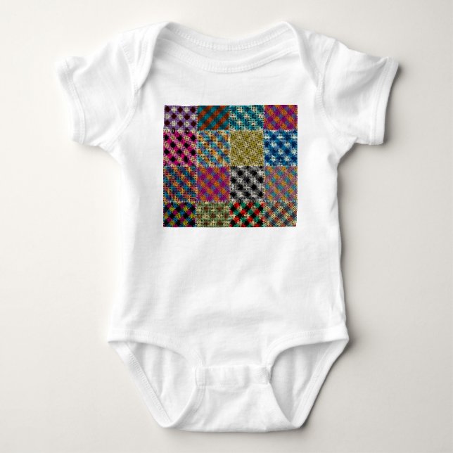 Patchwork Rough Canvas Squares Vintage Baby Bodysuit (Front)