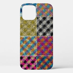 Patchwork Rough Canvas Squares Vintage iPhone 12 Case