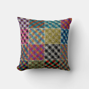 Patchwork Rough Canvas Squares Vintage Cushion