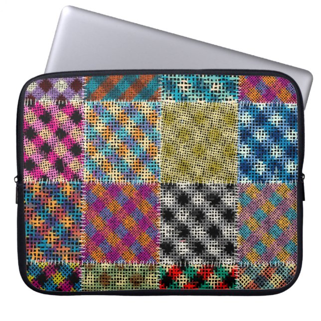 Patchwork Rough Canvas Squares Vintage Laptop Sleeve (Front)