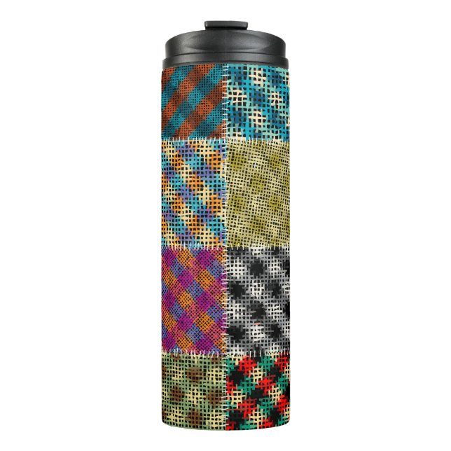 Patchwork Rough Canvas Squares Vintage Thermal Tumbler (Front)
