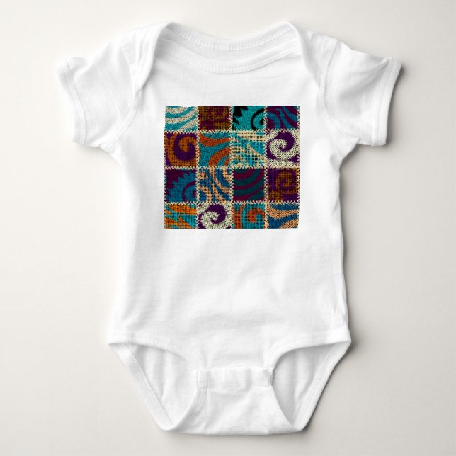 Patchwork Rough Canvas Vintage Imitation Baby Bodysuit (Front)
