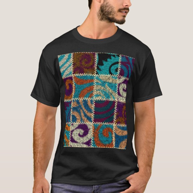 Patchwork Rough Canvas Vintage Imitation T-Shirt (Front)