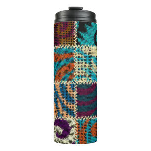 Patchwork Rough Canvas Vintage Imitation Thermal Tumbler
