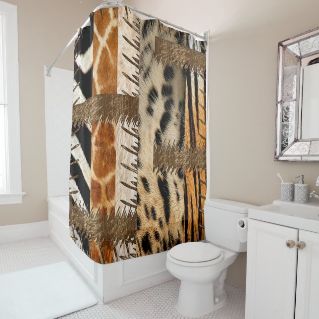 “Patchwork Safari Chic” Shower Curtain (In Situ)
