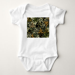 Patchwork Safari: Watercolor Animal Print. Baby Bodysuit