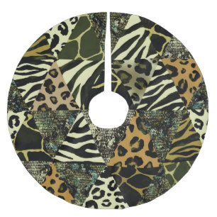 Patchwork Safari: Watercolor Animal Print. Brushed Polyester Tree Skirt