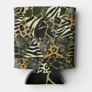 Patchwork Safari: Watercolor Animal Print. Can Cooler