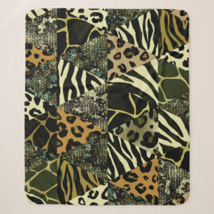 Patchwork Safari: Watercolor Animal Print. Sherpa Blanket