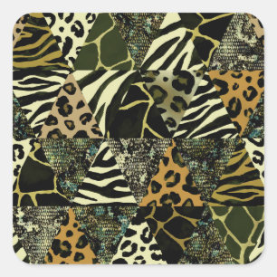 Patchwork Safari: Watercolor Animal Print. Square Sticker