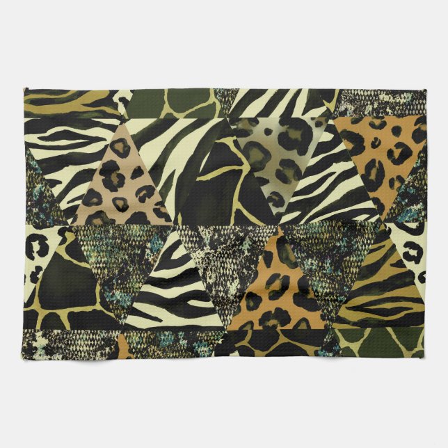 Patchwork Safari: Watercolor Animal Print. Tea Towel (Horizontal)