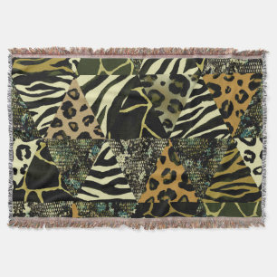 Patchwork Safari: Watercolor Animal Print. Throw Blanket