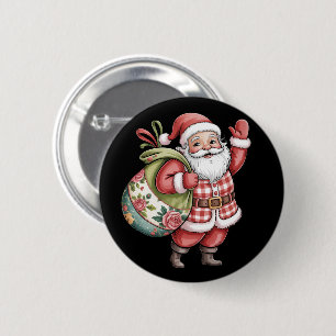 Patchwork Santa Christmas Retro Merry And Bright 6 Cm Round Badge