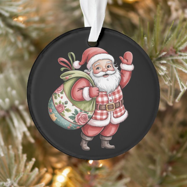 Patchwork Santa Christmas Retro Merry And Bright  Ornament (Tree)