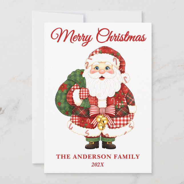 Patchwork Santa Claus Christmas Holiday Card (Front)