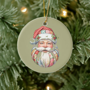 Patchwork Santa Claus Christmas Retro Ceramic Ornament