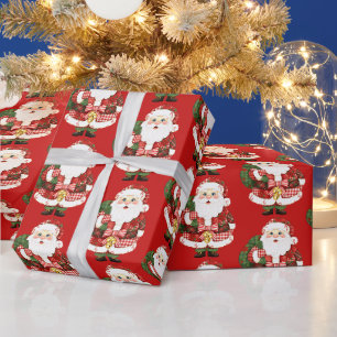 Patchwork Santa Claus Christmas Wrapping Paper
