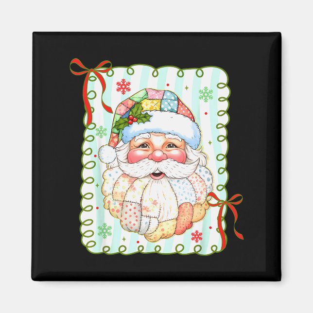 Patchwork Santa Claus Face Coquette Merry Christma Magnet (Front)