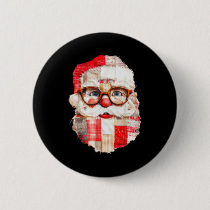 Patchwork Santa Claus Face Preppy Girly Christmas  6 Cm Round Badge