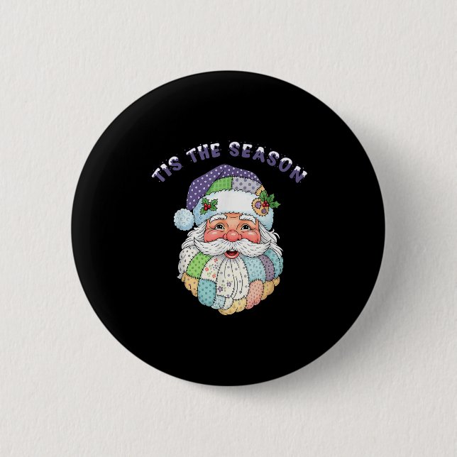 Patchwork Santa Claus Face Preppy Girly Christmas  6 Cm Round Badge (Front)