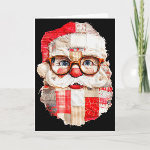 Patchwork Santa Claus Face Preppy Girly Christmas  Card