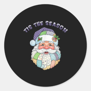 Patchwork Santa Claus Face Preppy Girly Christmas  Classic Round Sticker