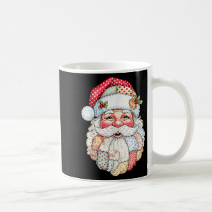 Patchwork Santa Claus Face Preppy Girly Christmas  Coffee Mug