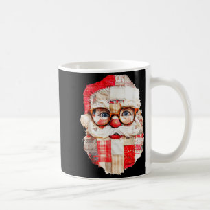 Patchwork Santa Claus Face Preppy Girly Christmas  Coffee Mug