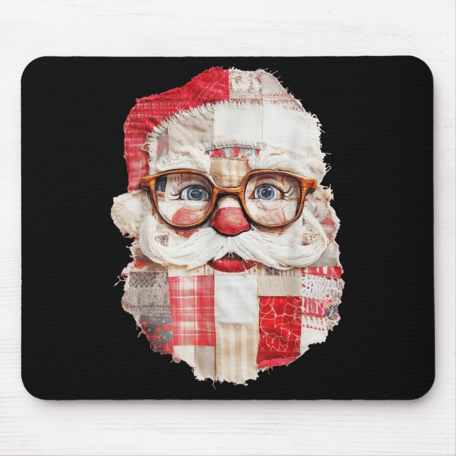Patchwork Santa Claus Face Preppy Girly Christmas  Mouse Pad (Front)