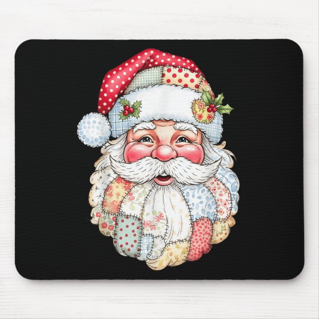 Patchwork Santa Claus Face Preppy Girly Christmas  Mouse Pad (Front)