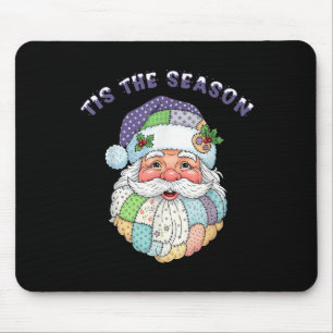 Patchwork Santa Claus Face Preppy Girly Christmas  Mouse Pad