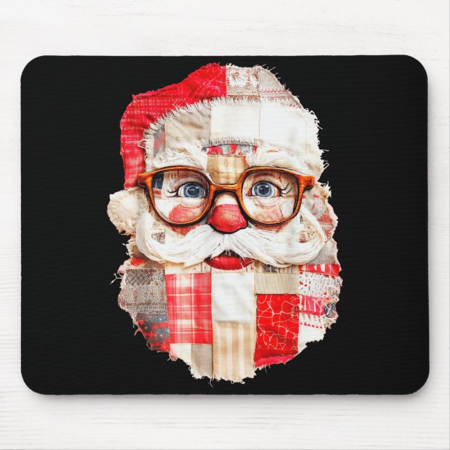 Patchwork Santa Claus Face Preppy Girly Christmas  Mouse Pad (Front)