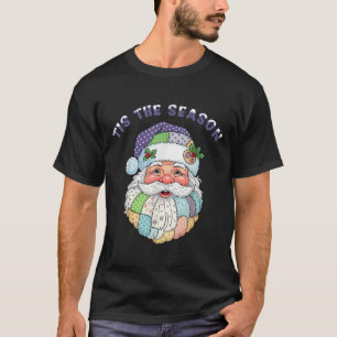 Patchwork Santa Claus Face Preppy Girly Christmas  T-Shirt