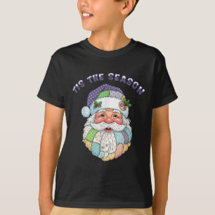 Patchwork Santa Claus Face Preppy Girly Christmas  T-Shirt