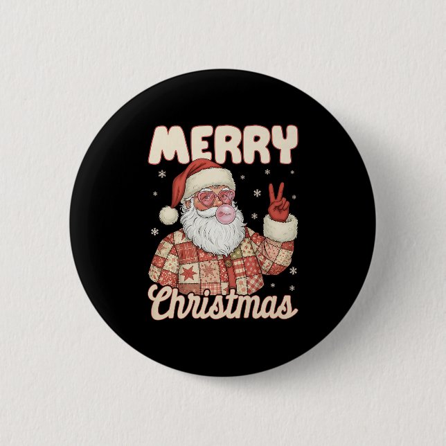 Patchwork Santa Claus Xmas Merry Christmas Men Wom 6 Cm Round Badge (Front)