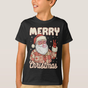 Patchwork Santa Claus Xmas Merry Christmas Men Wom T-Shirt