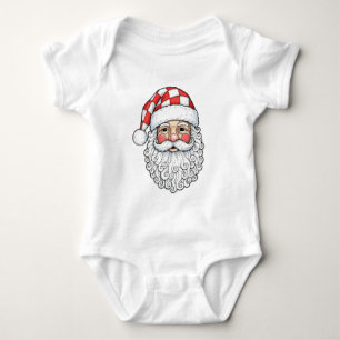 Patchwork Santa Face Doodle Art Pen and Ink Style Baby Bodysuit