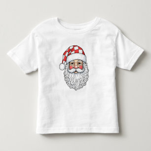 Patchwork Santa Face Doodle Art Pen and Ink Style Toddler T-Shirt