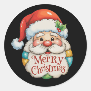 Patchwork Santa Merry Christmas Preppy Xmas Classic Round Sticker