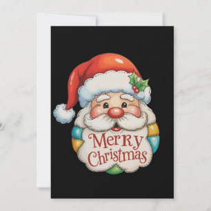 Patchwork Santa Merry Christmas Preppy Xmas Holiday Card