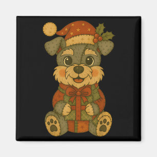 Patchwork Schnauzer Dog With Santa Hat For Christm Magnet