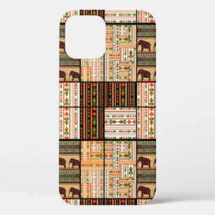 Patchwork seamless african ornamental pattern text iPhone 12 case