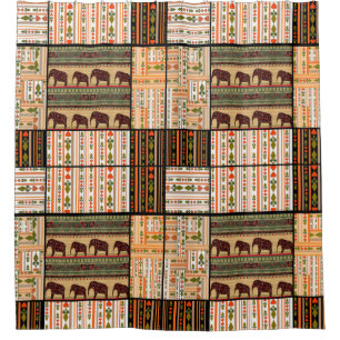 Patchwork seamless african ornamental pattern text shower curtain