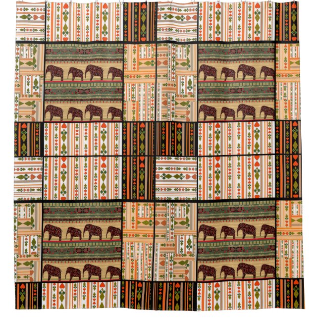 Patchwork seamless african ornamental pattern text shower curtain (Front)