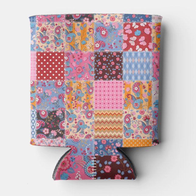 Patchwork seamless, cute fabric pattern. can cooler (Front)