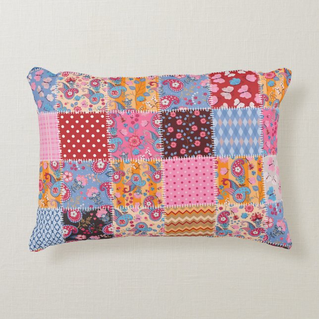 Patchwork seamless, cute fabric pattern. decorative cushion (Front)