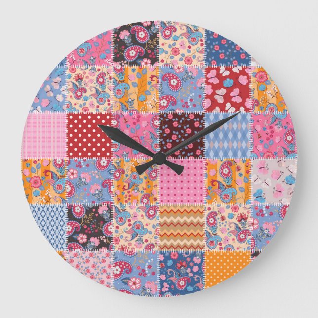 Patchwork seamless, cute fabric pattern. large clock (Front)