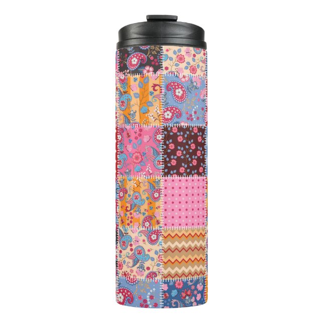 Patchwork seamless, cute fabric pattern. thermal tumbler (Front)