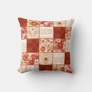 Patchwork seamless floral brown lace pattern backg cushion